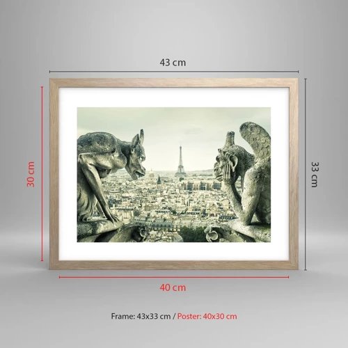 Plakat i ramme af lyst egetræ - Parisisk chat - 40x30 cm
