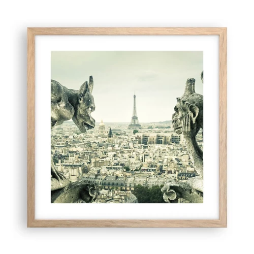 Plakat i ramme af lyst egetræ - Parisisk chat - 40x40 cm