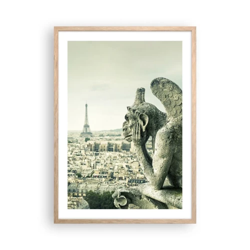 Plakat i ramme af lyst egetræ - Parisisk chat - 50x70 cm