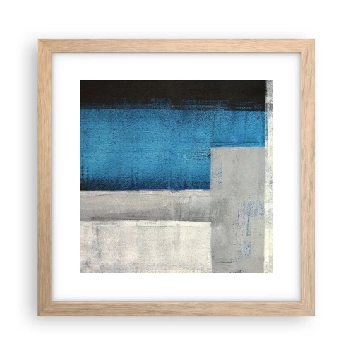 Plakat i ramme af lyst egetræ - Poetisk komposition af grå og blå - 30x30 cm