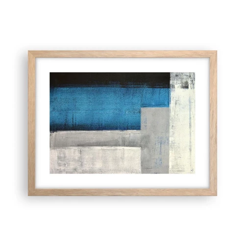 Plakat i ramme af lyst egetræ - Poetisk komposition af grå og blå - 40x30 cm