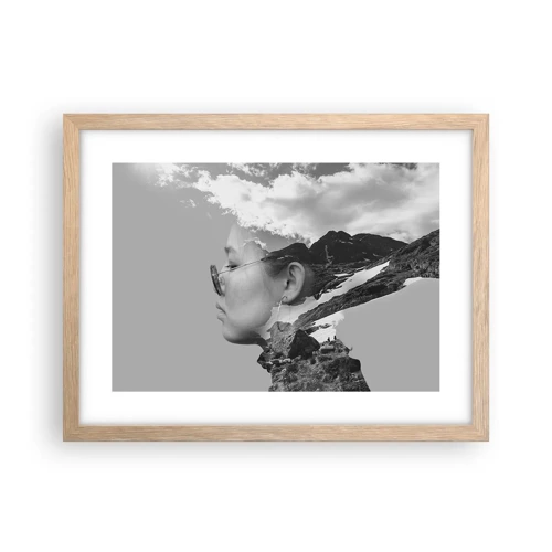 Plakat i ramme af lyst egetræ - Portræt af toppen og skyen - 40x30 cm