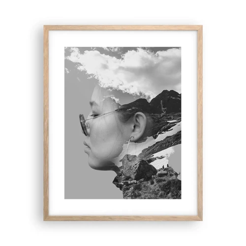 Plakat i ramme af lyst egetræ - Portræt af toppen og skyen - 40x50 cm