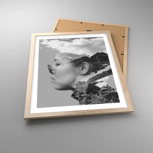 Plakat i ramme af lyst egetræ - Portræt af toppen og skyen - 40x50 cm