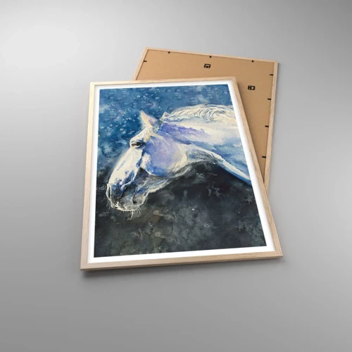 Plakat i ramme af lyst egetræ - Portræt i et blåt skær - 61x91 cm
