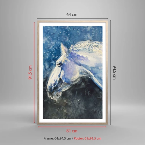 Plakat i ramme af lyst egetræ - Portræt i et blåt skær - 61x91 cm
