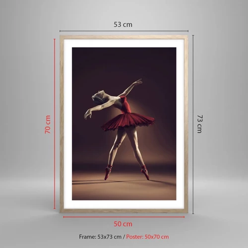 Plakat i ramme af lyst egetræ - Prima ballerina - 50x70 cm