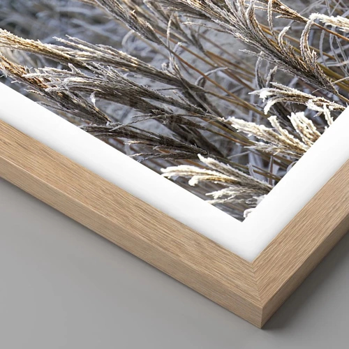Plakat i ramme af lyst egetræ - Pyntet med frost - 70x50 cm