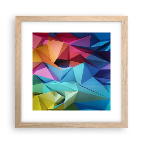 Plakat i ramme af lyst egetræ - Regnbue origami - 30x30 cm