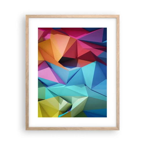 Plakat i ramme af lyst egetræ - Regnbue origami - 40x50 cm