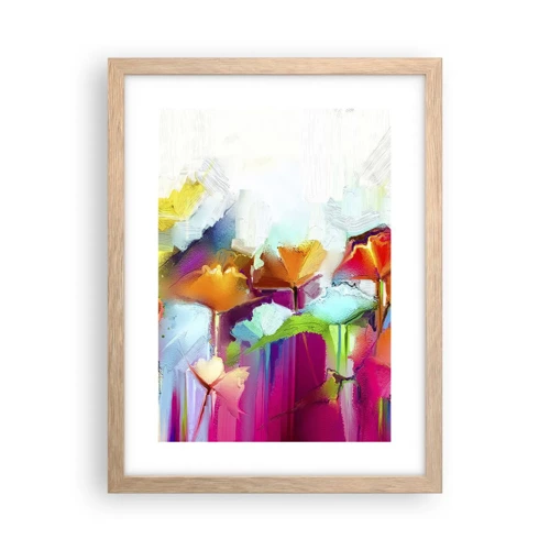 Plakat i ramme af lyst egetræ - Regnbuen i blomstring - 30x40 cm