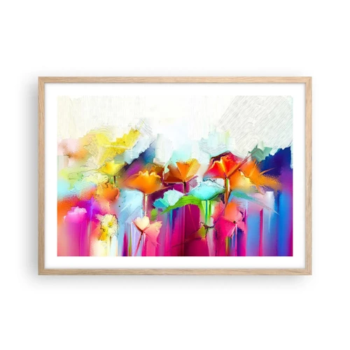 Plakat i ramme af lyst egetræ - Regnbuen i blomstring - 70x50 cm