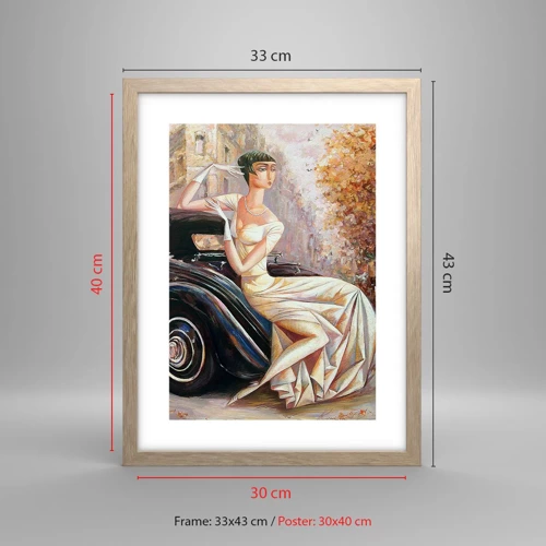 Plakat i ramme af lyst egetræ - Retro elegance - 30x40 cm