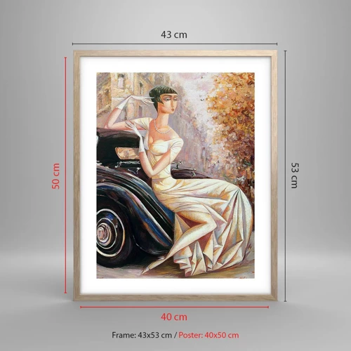 Plakat i ramme af lyst egetræ - Retro elegance - 40x50 cm