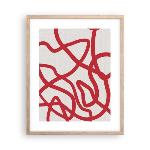 Plakat i ramme af lyst egetræ - Rød på hvid - 40x50 cm