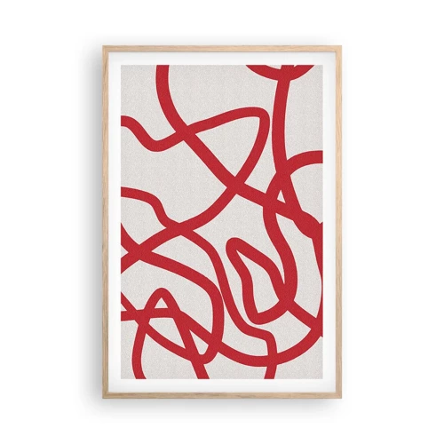 Plakat i ramme af lyst egetræ - Rød på hvid - 61x91 cm