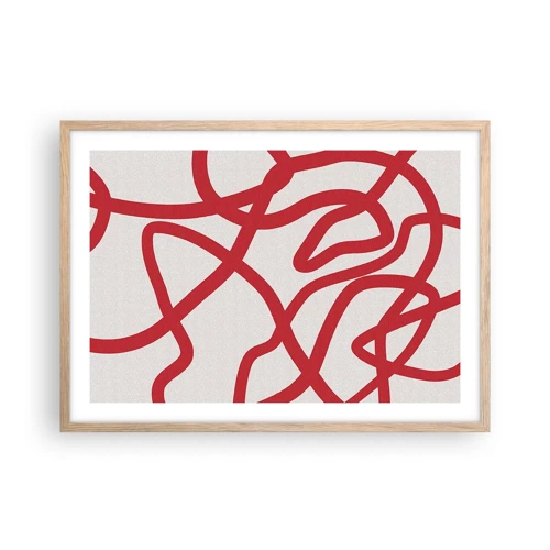 Plakat i ramme af lyst egetræ - Rød på hvid - 70x50 cm