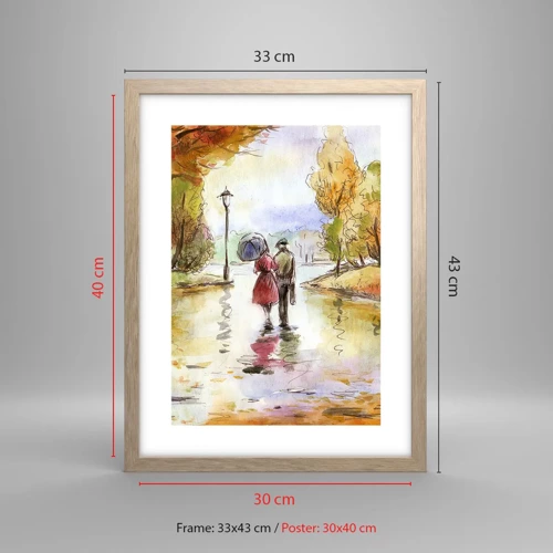 Plakat i ramme af lyst egetræ - Romantisk efterår i parken - 30x40 cm
