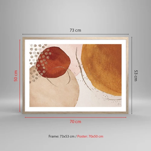 Plakat i ramme af lyst egetræ - Rundhed og bevægelse - 70x50 cm