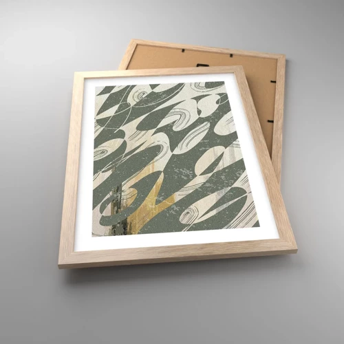 Plakat i ramme af lyst egetræ - Rytmisk abstraktion - 30x40 cm