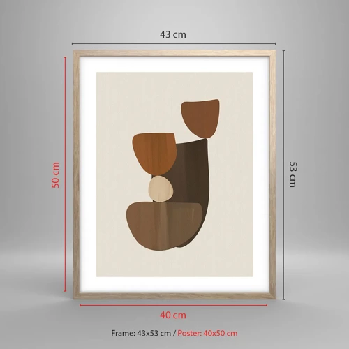 Plakat i ramme af lyst egetræ - Sammensætning i bronze - 40x50 cm