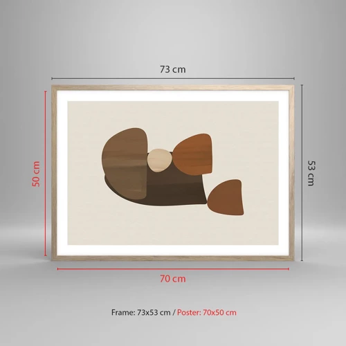 Plakat i ramme af lyst egetræ - Sammensætning i bronze - 70x50 cm