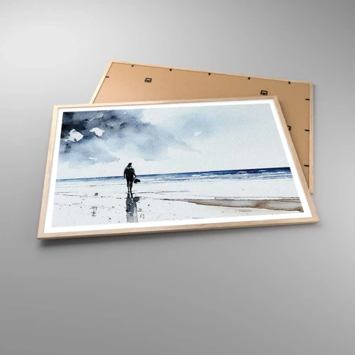 Plakat i ramme af lyst egetræ - Samtale med havet - 100x70 cm