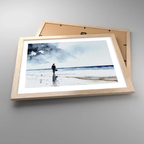 Plakat i ramme af lyst egetræ - Samtale med havet - 40x30 cm