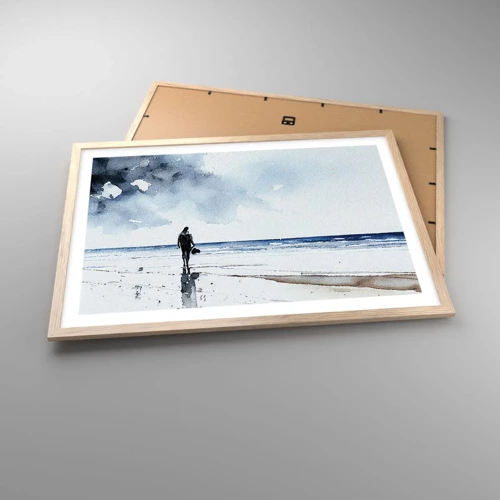 Plakat i ramme af lyst egetræ - Samtale med havet - 70x50 cm