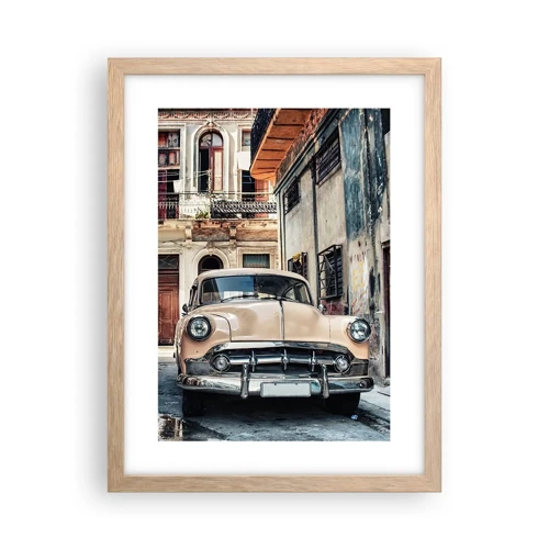 Plakat i ramme af lyst egetræ - Siesta i Havana - 30x40 cm