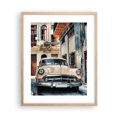 Plakat i ramme af lyst egetræ - Siesta i Havana - 40x50 cm