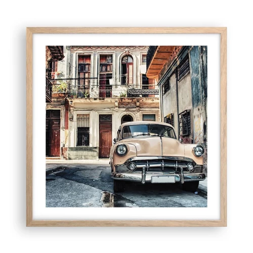 Plakat i ramme af lyst egetræ - Siesta i Havana - 50x50 cm