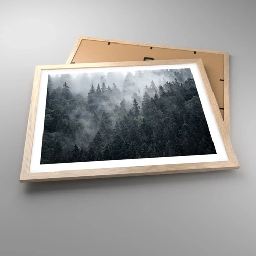 Plakat i ramme af lyst egetræ - Skovens daggry - 50x40 cm