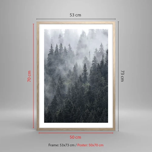 Plakat i ramme af lyst egetræ - Skovens daggry - 50x70 cm