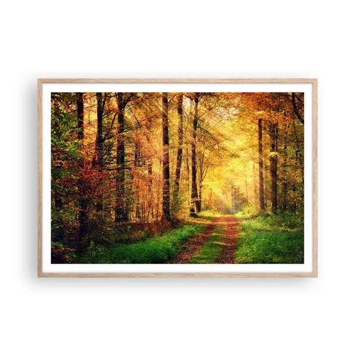 Plakat i ramme af lyst egetræ - Skovgylden stilhed - 100x70 cm