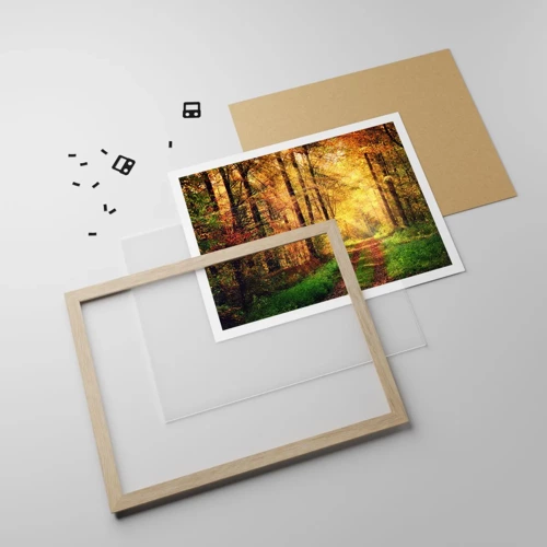 Plakat i ramme af lyst egetræ - Skovgylden stilhed - 91x61 cm