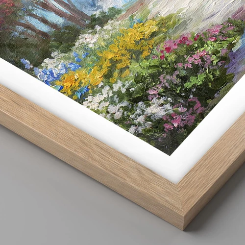 Plakat i ramme af lyst egetræ - Skovhave, blomsterskov - 50x40 cm