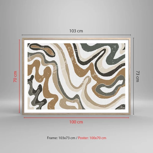 Plakat i ramme af lyst egetræ - Slyngninger af jordfarver - 100x70 cm