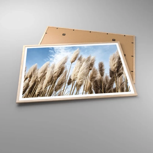 Plakat i ramme af lyst egetræ - Solrig og blæsende kærtegn - 100x70 cm