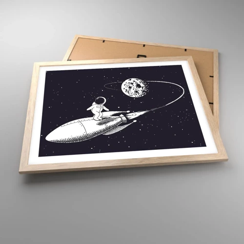 Plakat i ramme af lyst egetræ - Space surfer - 50x40 cm