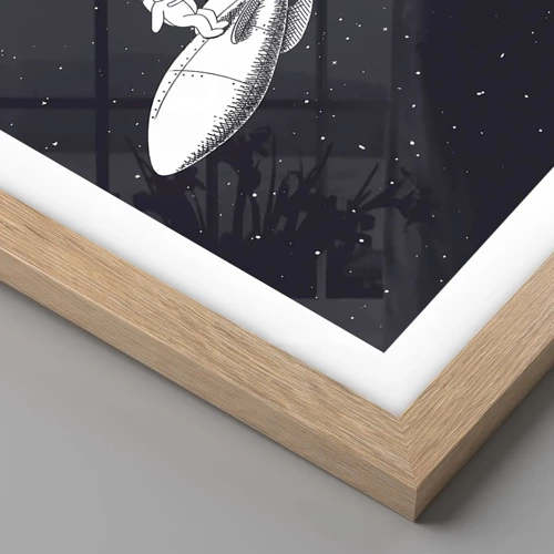 Plakat i ramme af lyst egetræ - Space surfer - 61x91 cm