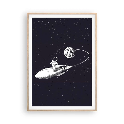 Plakat i ramme af lyst egetræ - Space surfer - 70x100 cm