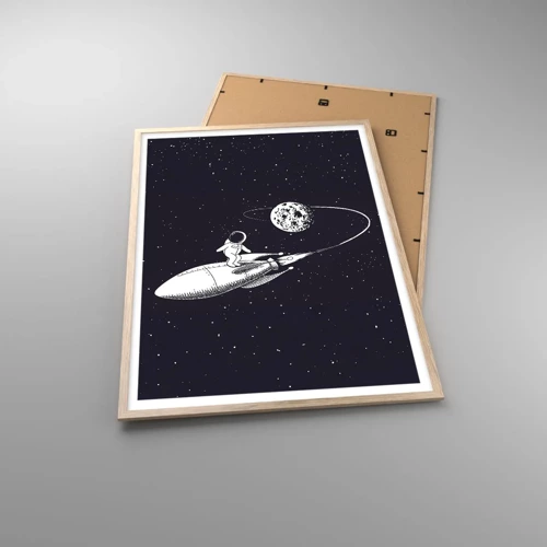 Plakat i ramme af lyst egetræ - Space surfer - 70x100 cm