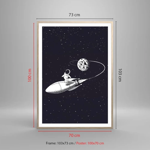 Plakat i ramme af lyst egetræ - Space surfer - 70x100 cm