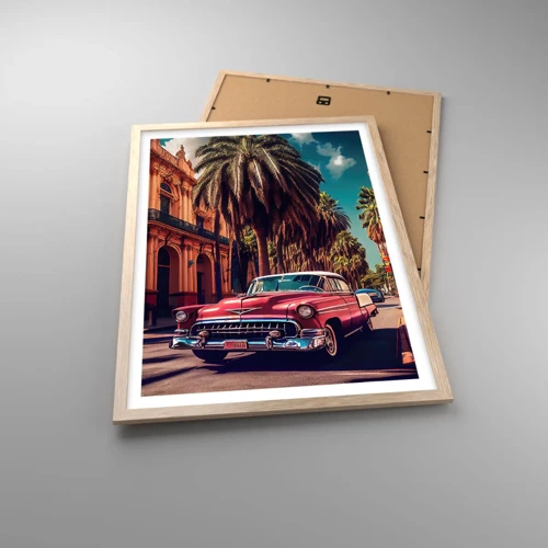 Plakat i ramme af lyst egetræ - Stadig i Havana - 50x70 cm