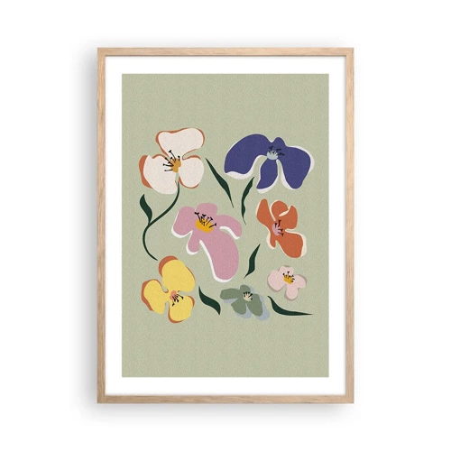 Plakat i ramme af lyst egetræ - Stedmoderblomster med et twist - 50x70 cm