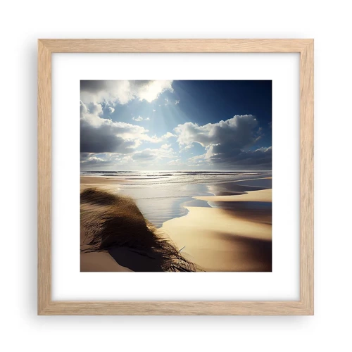 Plakat i ramme af lyst egetræ - Strand, vild strand - 30x30 cm