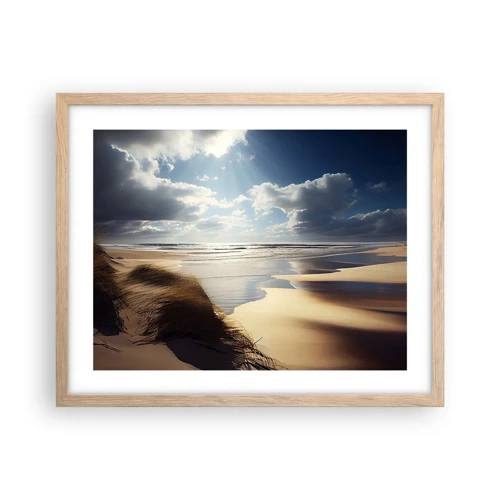 Plakat i ramme af lyst egetræ - Strand, vild strand - 50x40 cm