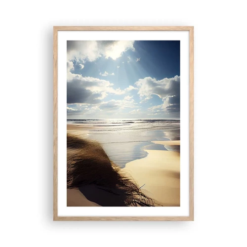 Plakat i ramme af lyst egetræ - Strand, vild strand - 50x70 cm