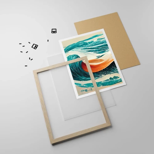 Plakat i ramme af lyst egetræ - Surferens drøm - 61x91 cm